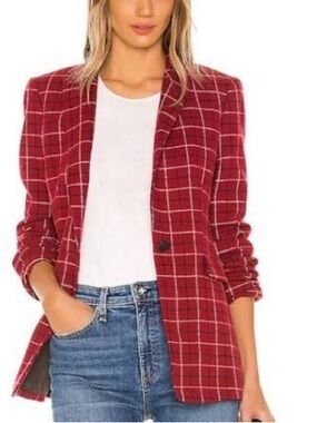 Women’s Rag & Bone Red Plaid Hazel Wool Blazer Size 4 NWT